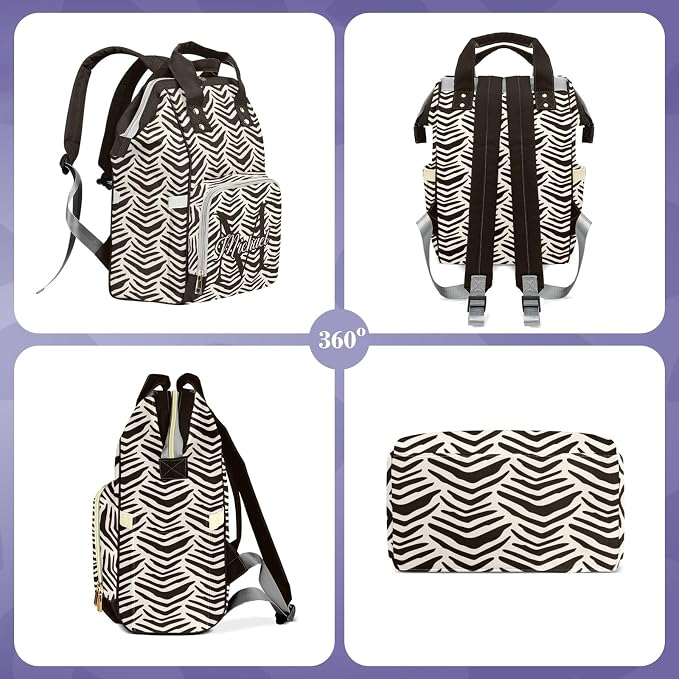 Custom Diaper Backpack, Upgraded Large Capacity, Personalized with Name, Multifunction Mommy Bag, Boys & Girls, Zebra