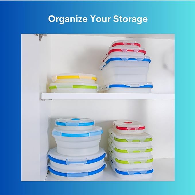 ECOBERI Collapsible Food Storage Containers, Silicone Large 3 Piece 40 oz Set, BPA-Free Meal Prep and Leftover Containers with Airtight Lids, Space-Saving, Freezer Safe