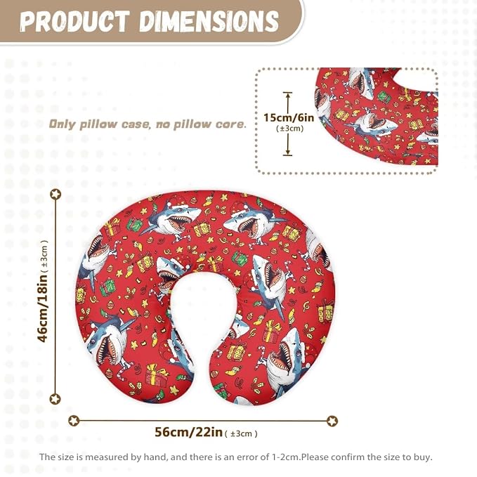 Christmas Sharks Nursing Pillow Cover with Hidden Zipper Skin-Friendly Dustproof Baby Nursing Pillowcase for Bottle & Breastfeeding Pillows, Red Christmas Decor
