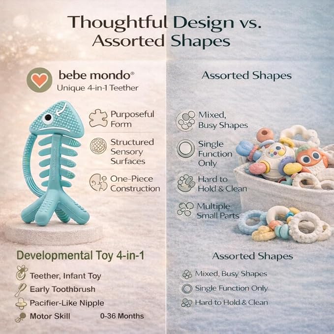 3 in 1 Infant Toys, Baby Teething Toys 3?? 6??2 Months, Teethers for Babies 0??????2 Months for Teething Relief, Baby Gift, Baby Teether Toys, Silicone Sensory Toys,USA Patent Pending, Fish Turquoise