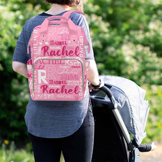 M YESCUSTOM Custom Diaper Bag Backpack for Girls Boys Large Capacity with Pockets Personalized Baby Diaper Bags for Mom Waterproof Nappy Baby Bag with Name Mothers Day Gift Pink