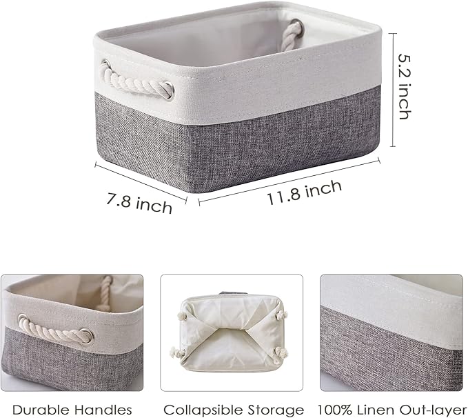 TheWarmHome Organization and Storage Basket for Shelves - 12x8x5.2 inch 1 Pack Fabric Storage Cubes, Collapsible Storage Bins for Closet Organizer Gift Cloth Toy (White & Grey)