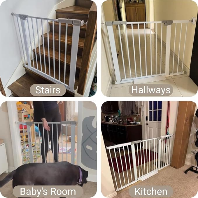 Extra Wide Dog Gate for Doorways Hallways 71.2"-76.7", 30 in Tall Baby Gates with Door No Drill, Auto Close Child Safety Gate for Pet Kid Doggie Cat Proof, Large Long Dog Barrier Indoor House, White