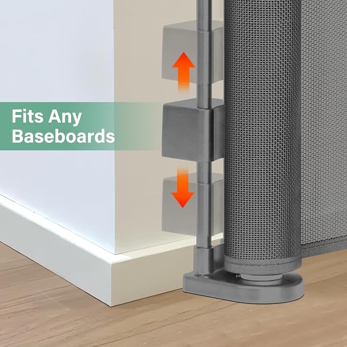 Reinforced 26 Inch Tall Retractable Child Gate to Step Over 55" Wide Small Retractable Baby Gates for Stair Retractable Dog Gate Short Mesh Dog Gate Retractable Toddler Gates for Doorways Doggy Gate
