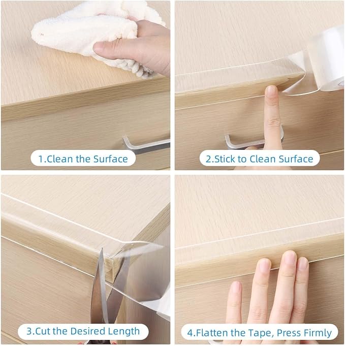 Clear Edge Protector Strip, 1.57in x 9.84FT, Sharp Edge Wrap Cover Tape, Self Adhesive Protective Bumper Guards for Cabinet Door Desk Glass Table Bed Furniture, Kitchen Countertop, Waterproof