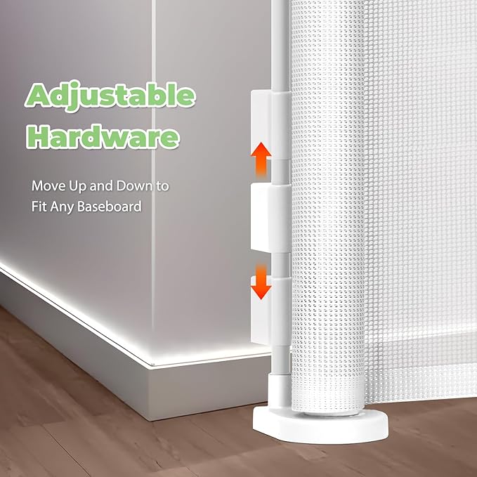 Reinforced 120 Inch Extra Long Retractable Baby & Dog Gate with Support Rods Prevents Crawling Under, 10 Ft Wide for Large Openings, Indoor/Outdoor Gate, White