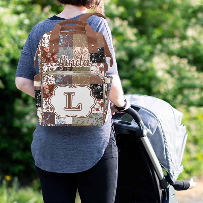 M YESCUSTOM Personalized Diaper Bag Backpack with Name Custom Mommy Nursing Brown Plaid Daypack Casual Travel Daypack with Text Waterproof Nappy Bags New Born Gift for Mom Dad Adult