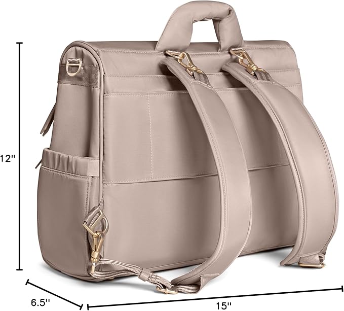 JuJuBe New Satchel Diaper Bag, Convertible Diaper Bag with Portable Changing Pad, Travel Backpack, For Carrying Baby Bottles, Baby Wipes, Diapers, Pacifiers, Snacks, Taupe, Mother's Day Gift