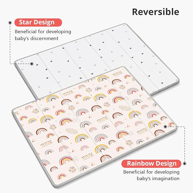 Piglog Extra Large Play Mat for Baby, 0.8 Inch Thick BPA Free, Reversible Foldable Baby Play Mat, 79" x71" Waterproof Foam Floor Baby Crawling Mat, Portable Playmat for Infants, Toddler, Kids, Rainbow