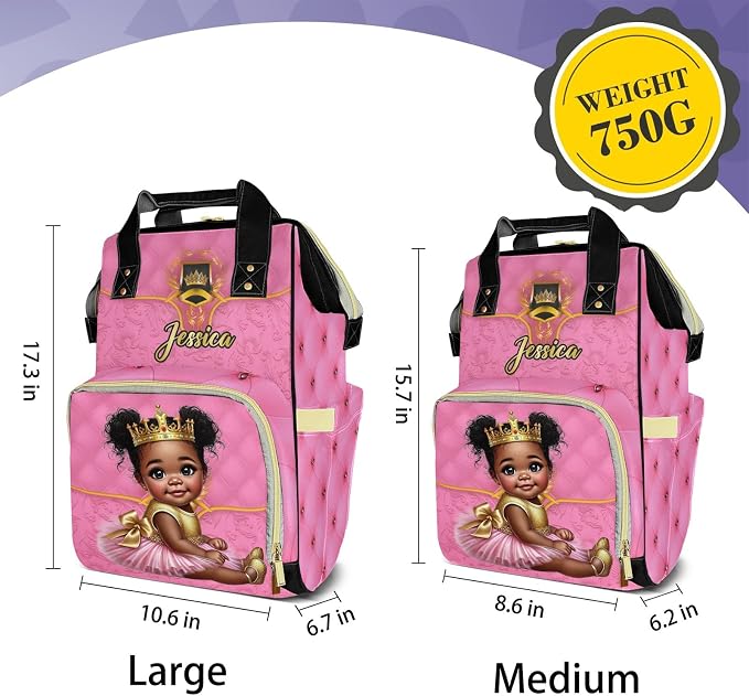 Custom Diaper Bag with Name Personalized Multifunctional Mommy Backpack for Shoulders Outdoor Backpack for Newborn Baby Crown-Thermal Pockets Nursing Bags