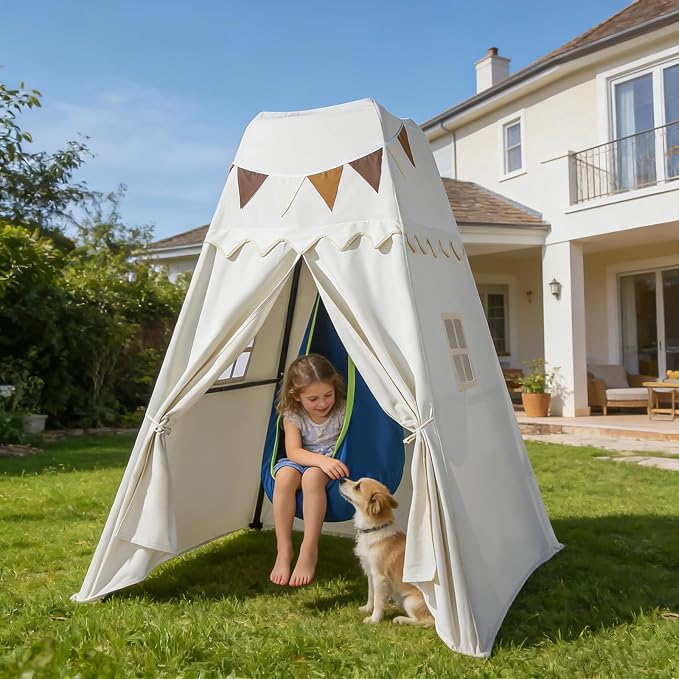Swing Stand Frame with Sensory Pod Swings and Kids Tent,Play Tent,Heavy Duty Metal Swings Frame,Cotton Sensory Pod Swing for Kids,Large Playhouse for Toddler Indoor and Outdoor 330LBS