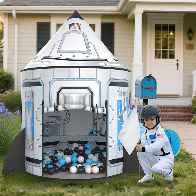 Wilwolfer Rocketship Tent for Kids: Space Toys for Kids-Space Decor for Boys Room-Outdoor Toys for Toddlers