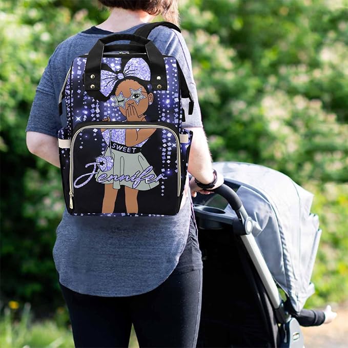 M YESCUSTOM Custom Name Diaper Bag Backpack for Women Portable Diaper Bags Mothers Day Gifts Personalized Cute Mommy Nursing Daypack for Women Brown Travel Diaper Waterproof Backpack