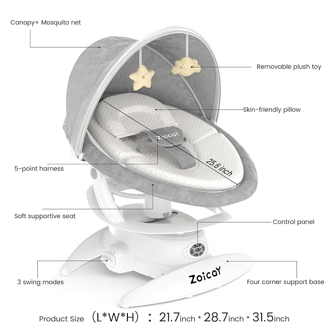 3-in-1 Baby Swing for Infants with Motion Detection, Infant Swing with 5 Speeds & 3 Swing Modes, 12 Melodies, Electric Swing for Baby, Up to 25 lbs, White
