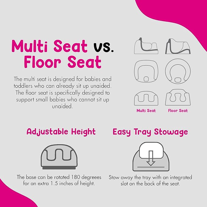 Bumbo 3-in-1 Multi-Seat for 6 to 36 Months, Travel Baby and Infant Feeding & Play Floor Seat, Portable Booster High Chair with Dining and Activity Tray, White/Desert Mirage
