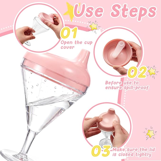 Irenare Martini Baby Wine Sippy Cup Spill Proof Plastic Cute Training Cup with Spout 2.7oz Baby Transition Goblet Beverage Milk Bottle for Kids Toddler Holiday Birthday Party Gift
