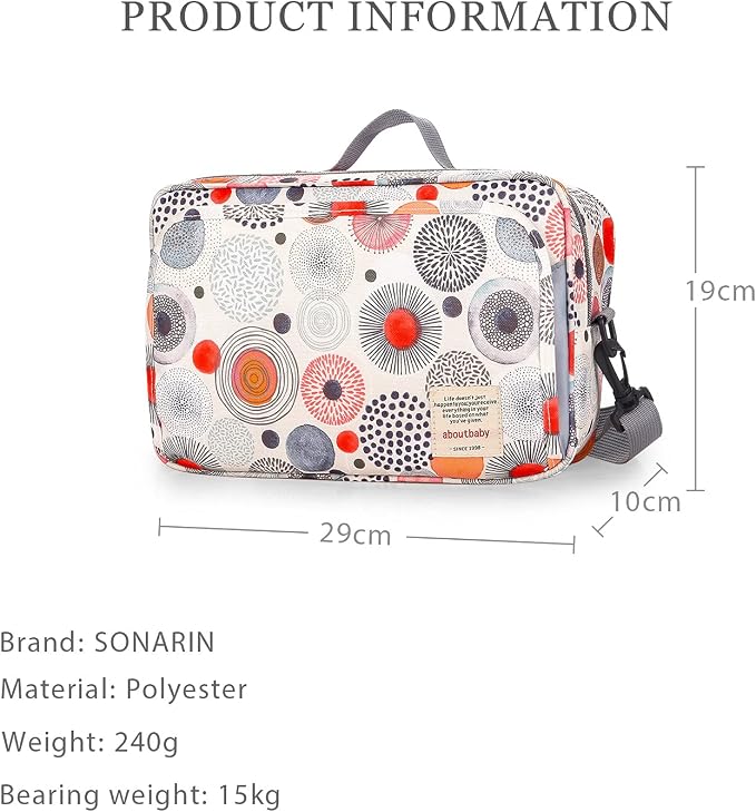 SONARIN Pram Buggy Bag Organiser & Stroller Organiser,Large Stroller Storage with Deep Cup Holder,2 x Pram Hooks,Shoulder Strap Used as Carry-On Handbag,Universal Fit All Buggy Models(Circle)