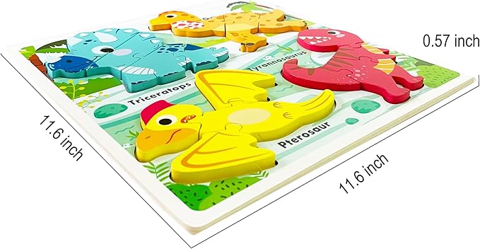 Wooden Educational Jumbo Base Jigsaw Puzzle 1-3 Montessori Dinosaur Toys for 2 3 Years Old Boy Girls Kids,Toddler Toys Ages 2-4,Preschool Wood Dino Learning Gifts for Boys