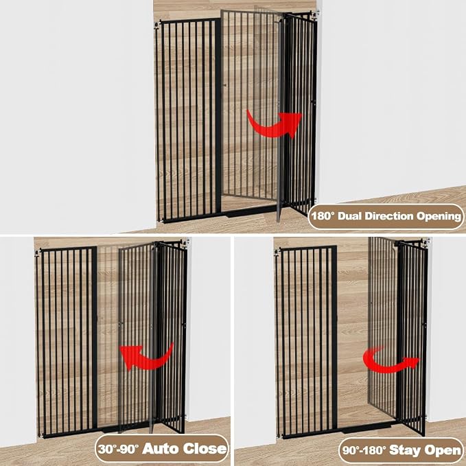 57" Extra Tall Pet Gate for Cats Dogs-29.5"-38.5" Extra Wide Cat Gate for Doorways and Stairs-1.37" Ultra Narrow Spacing Pressure Mounted Dog Gate with One-Handed Operation(29.5"-38.5")