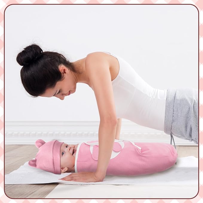 Ramede 6 Pack Swaddle Blanket with Hats for Baby Girl Boy 100% Cotton Swaddles 0-3 Months, Adjustable Breathable Skin Friendly Receiving Blanket Wrap, Essential for Newborns(Simple,Solid Pink)