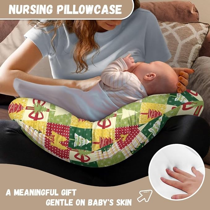 Christmas Tree Feeding Pillow Replacement Cover Soft Skin-Friendly Nursing Pillow Support Cover with Hidden Zipper for Boys & Girls Baby Shower Gift Easter Decor