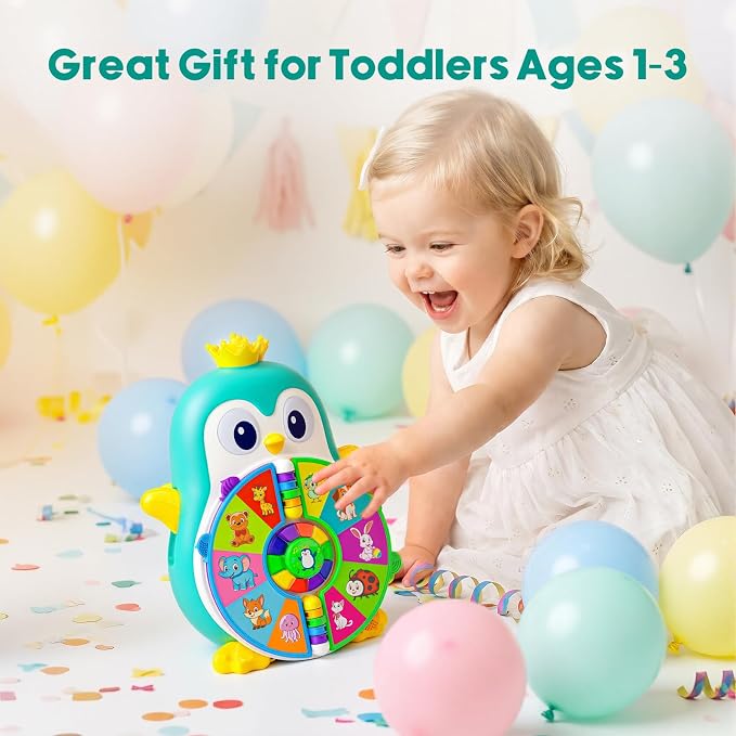 1 Year Old Boy Gifts, Interactive Musical Penguin Toy with Spinning Lights & Sounds,Spanish English Bilingual Talking Learning Toys with 5 Themes & 50 Words, First Birthday Gift for Toddlers 1-3