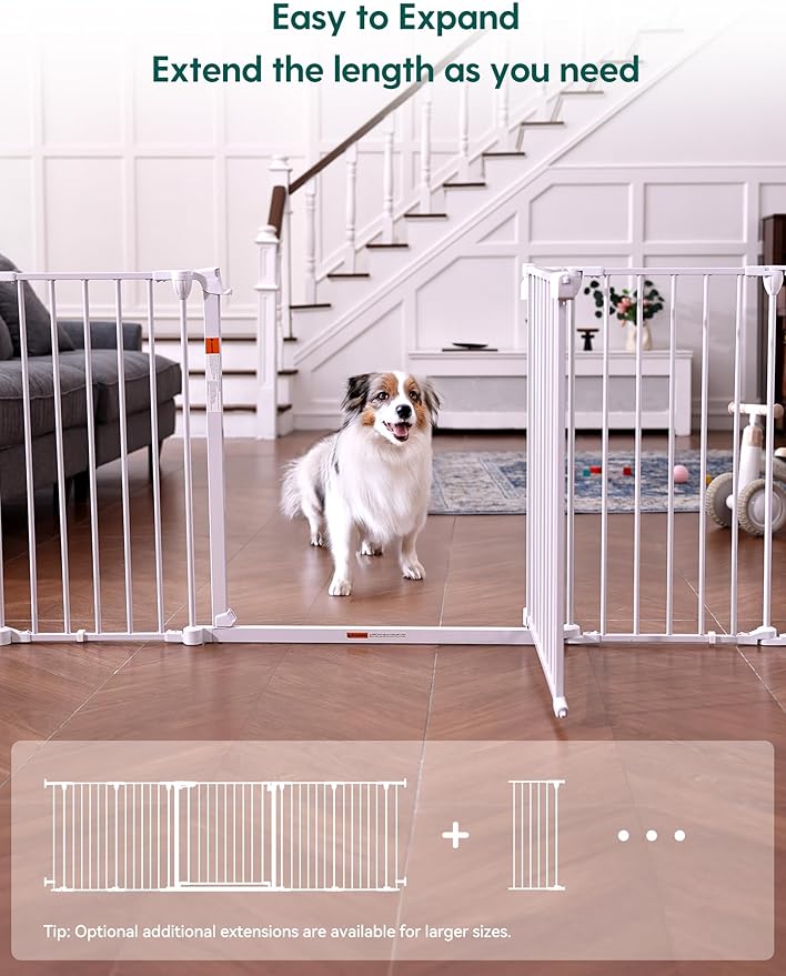 Babelio Baby Gate Extra Wide, Auto Close Dog Gate Pet Gate for House Stairs Doorways Fireplace (White, 72" Wide Gate - 3 Panels)