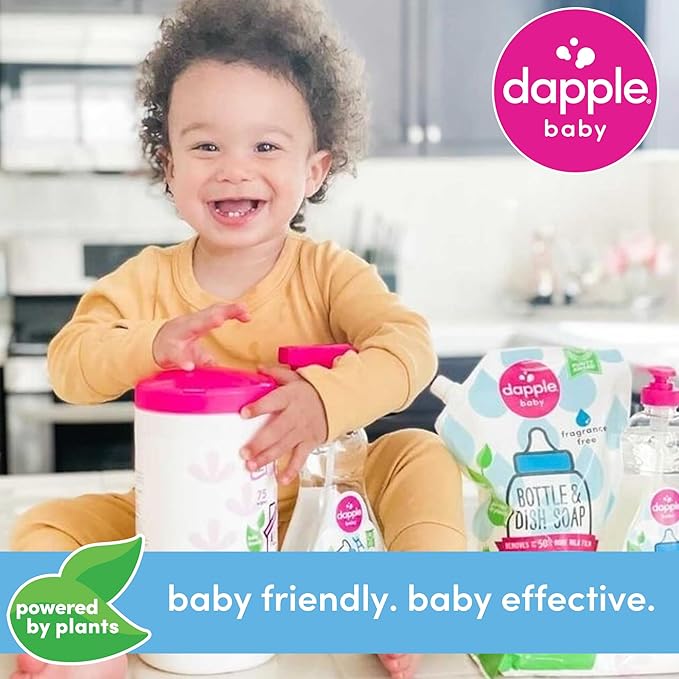 Dapple Breast Pump Cleaning Kit, 3 Baby Bottle Cleaning Brushes, Hypoallergenic & Powered by Plants, Removes Milk Residue, Leaves No Taste, 3oz Soap, 10ct Wipes 3 Cleaning Brushes