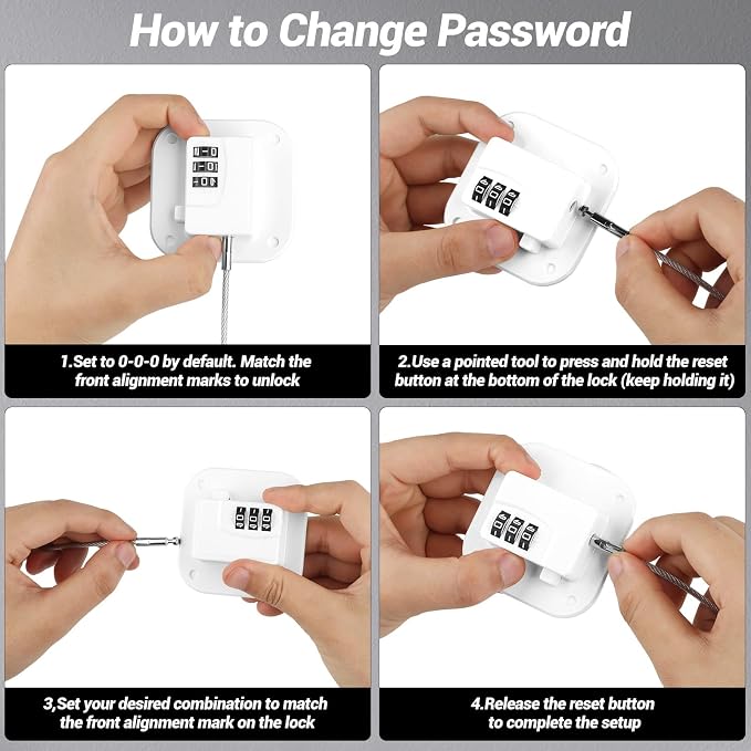 Refrigerator Lock for Kids, 2 Pack Fridge Lock with 3-Digit Combination, Heavy Duty Freezer Lock, Child Safety Cabinet & Drawer Lock, Easy Install Adhesive Lock No Keys Needed,White