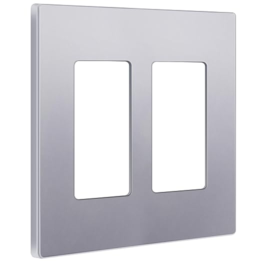 ENERLITES Elite Series Screwless Decorator Wall Plate Child Safe Outlet Cover, Gloss Finish, Size 2-Gang 4.68" H x 4.73" L, Unbreakable Polycarbonate Thermoplastic, SI8832-SV, Silver