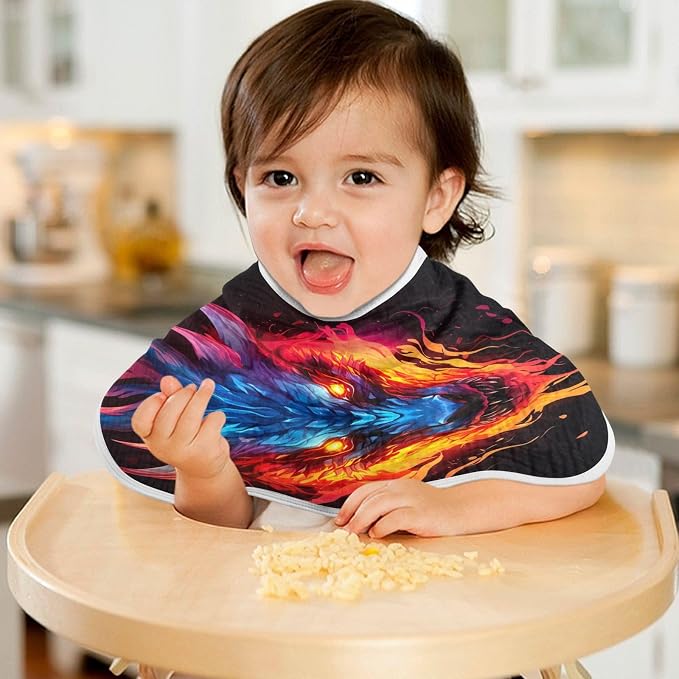 1 Pack Muslin Burp Cloths Dragon Fire Black Print Cotton Baby Burp Cloths Absorbent Soft Burping Cloth Washcloths for Newborn Babies 22x11 Inch