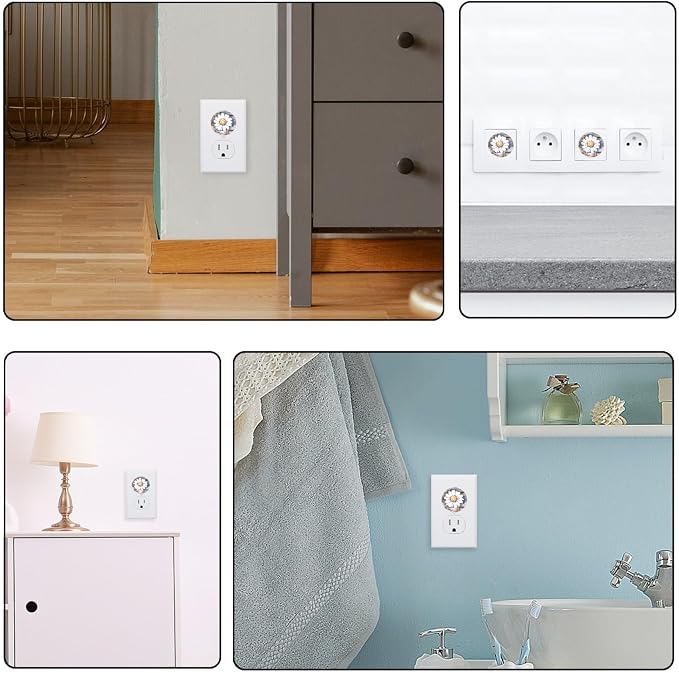 24 Packs Daisy on Old Wooden Baby Child Proofing Socket Covers, Outlet Plugs Cover, Outlet Protector Guard, Electrical Safety Socket Protection Caps for 2-Prong Power Wall Plate