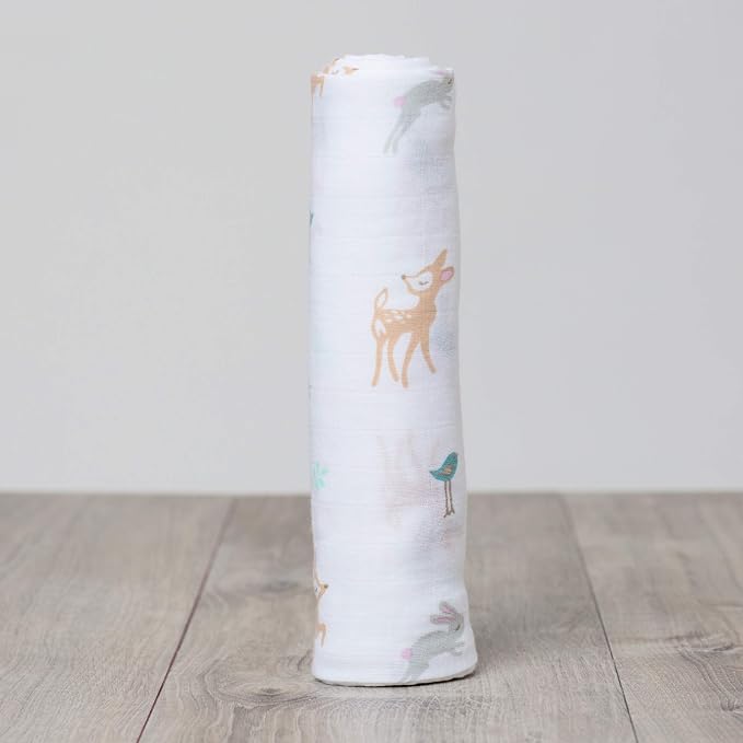 Lulujo Baby 100% Cotton Muslin Swaddle Blanket, 47 x 47-Inches, Little Fawns