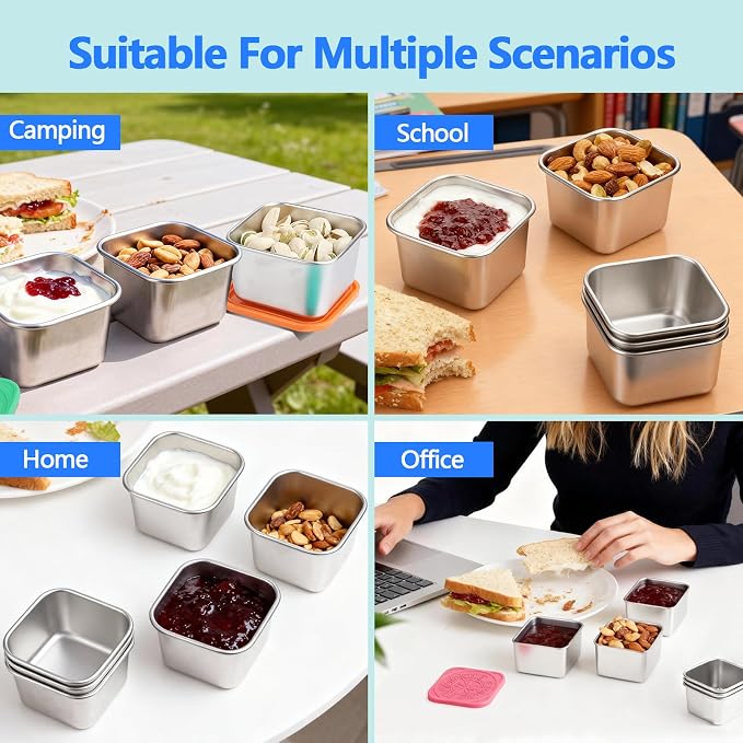 6 Pack Stainless Steel Snack Containers - 6oz Reusable & Small Containers With Lids, 304 Metal Stackable Snack Cups, Lunchable Snack Containers for School, Travel, Picnic