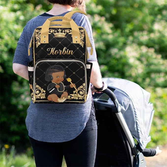 M YESCUSTOM Custom Name Diaper Bag Backpack for Wife Women Portable Waterproof Diaper Bags Mothers Day Gifts Personalized Cute Mommy Nursing Daypack Black Travel Diaper Backpack