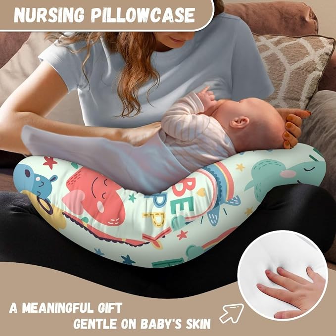 Nursing Pillowcase for Baby Boys and Girls Super Soft and Comfortable Stretchy, Removable Suitable for Newborns Nursing Cute Animal Prints(Pillowcase Only)