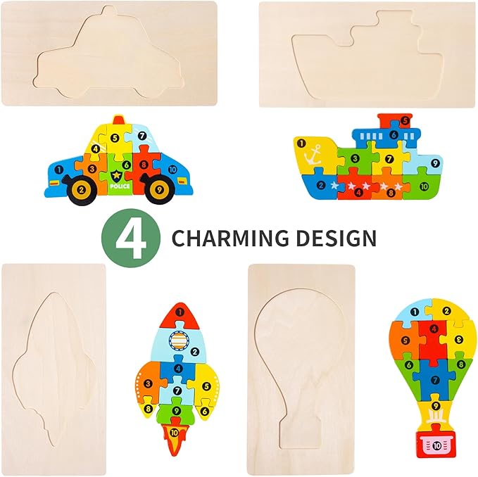 6 Pack Wooden Vehicle Toddler Puzzles for Kids Ages 3 4 5 6, Baby Montessori Toys for Kids Age 3 Years+, Transport Vehicles Learning Jigsaw Toys for Boy Girl Ideal Gift - Easter Gifts