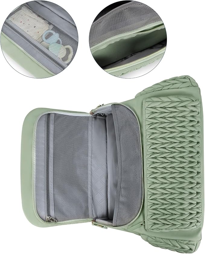 Convertible Diaper Bag Backpack, Waterproof Nappy Changing Bag, Travel Mummy Bag with Changing Pad, Shoulder Strap (GREEN)