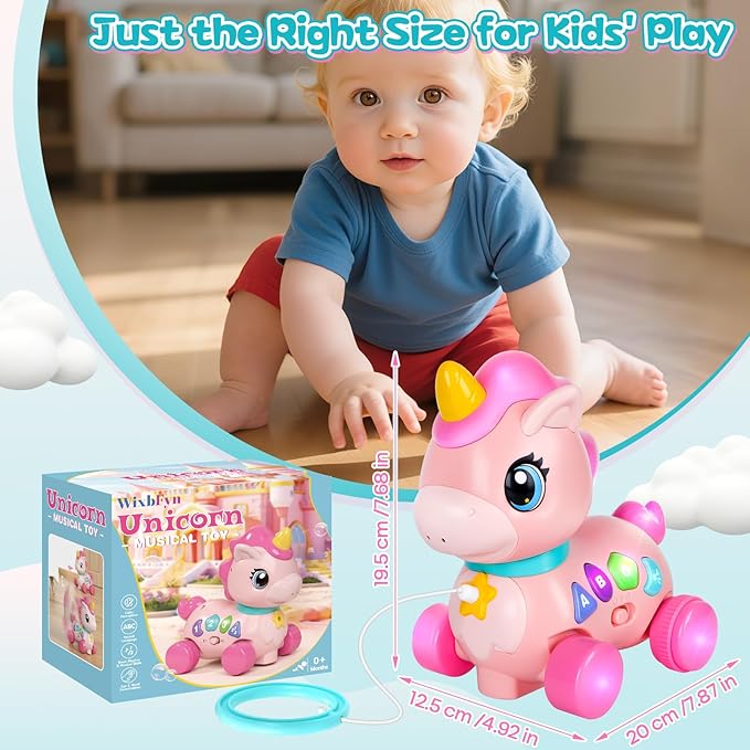 Baby Unicorn Toy 6-12-18 Months with Music & Lights Explore Bilingual Educational For Toddler Sensory Development Learning Walking Moving Crawling Tummy Time Toys Christmas Birthday Gifts for Infants