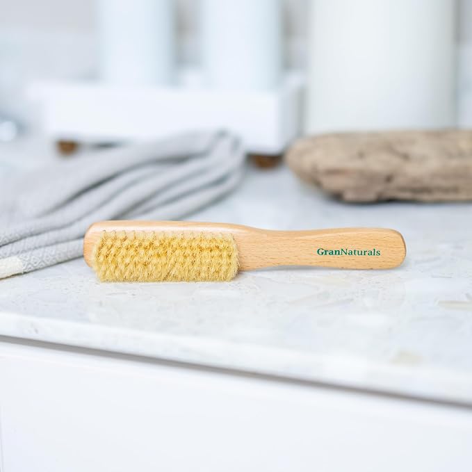 GranNaturals Boar Bristle Slick Back Hair Brush - Soft White Bristle Smoothing Hairbrush for Slicking Hair to Create Sleek Style- Natural Wood Handle for Women + Men
