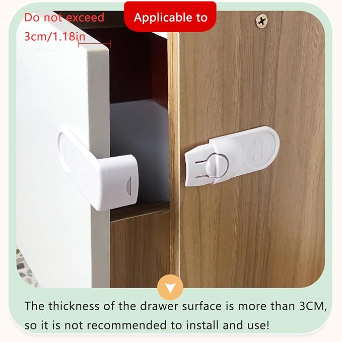4 Pack Kitchen Cabinet Locks Baby Proofing Adhesive 90 Degree Right Angle Drawer Locks Latches Child Safety Baby Locks for Bedroom Dresser Storage Tower Nightstand Bedside Table File Cabinet
