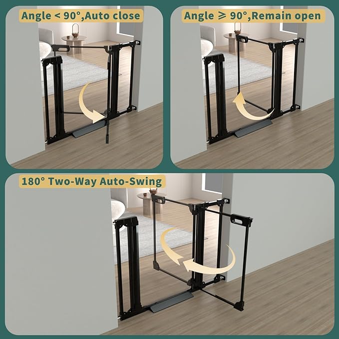 AiWMGL Clear Baby Gate 29.13-47.24" Wide Acrylic Safety Proof Dog Puppy Pet Barrier for Stairs, Transparent Adjustable Pressure Mounted No Drill Auto Close Indoor, Doorways, Hallway, Black