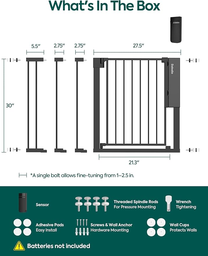 Babelio Smart Baby Gate with Auto-Unlock/Close, Pressure Mounted No Drill for Doorways/Top of Stairs. Pet/Dog Door Wide Walk Thru w/Infrared Sensor & Safety Alert (Black, 30.3-47.2" W, 30" H)