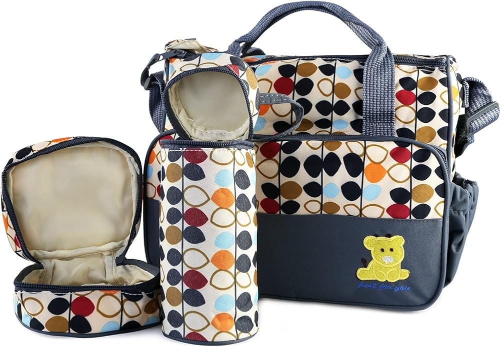 5-Pack Mummy Diaper Shoulder Bag Set w/Changing Pad ??Large Water-Resistant Nappy Bag with Insulated Pockets
