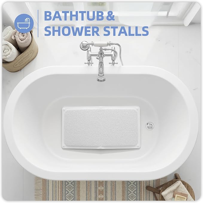Upgraded Anti Slip Shower Mat for Inside Shower,Non Slip Bathtub Mat with Suction Cups,Shower Floor Mat,Scrubber Mats,Easy to Clean,Quick Dry,Easy Drainage,Loofah Bath Mat for Tub,White,16''x24''