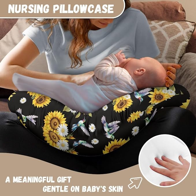 Sunflower Hummingbird Nursing Pillow and Positioner Newborn Original Breastfeeding Slipcover Case Soft Head Support Protector Cushion Essential with Hidden Zipper Easy Care