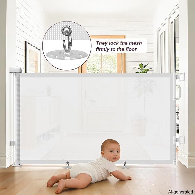 2Pack Retractable Baby Gates for Stairs, 58" Extra Wide Mesh Dog Gate for Doorways, Child Gate for Toddler Pet, Indoor and Outdoor Use, Easy Install, 34" Height, White