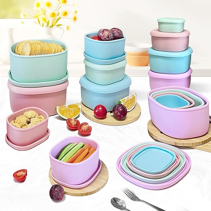 Anatole Silicone Food Storage Containers 4 Pcs Lunch Bento Box with Lids Leakproof Dishwasher Microwave Oven Freezer Safe BPA Free CPC Certified (30oz 20oz 10oz 6.7oz)