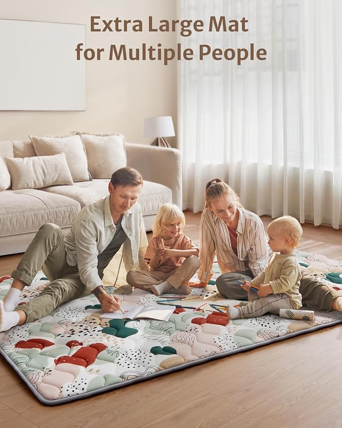 Blissful Diary Baby Play Mats for Floor, 71x59 Inch Thicker Foam Playmats for Babies and Toddlers, Soft Cushioning Baby Crawling Mat, Modern Abstract