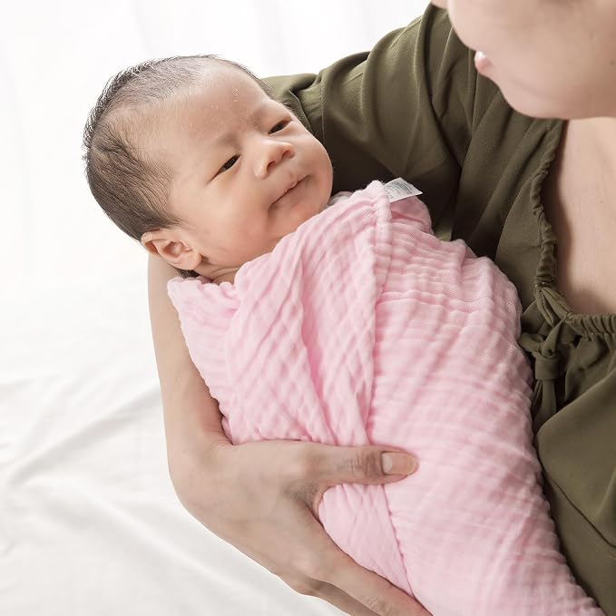 L'Ange Baby Muslin Swaddle Blanket - 3 Layer Breathable Cotton Receiving Blankets - Medical Grade Packaging for Newborn and Infant - 2 Pack - 35x35 - Pink
